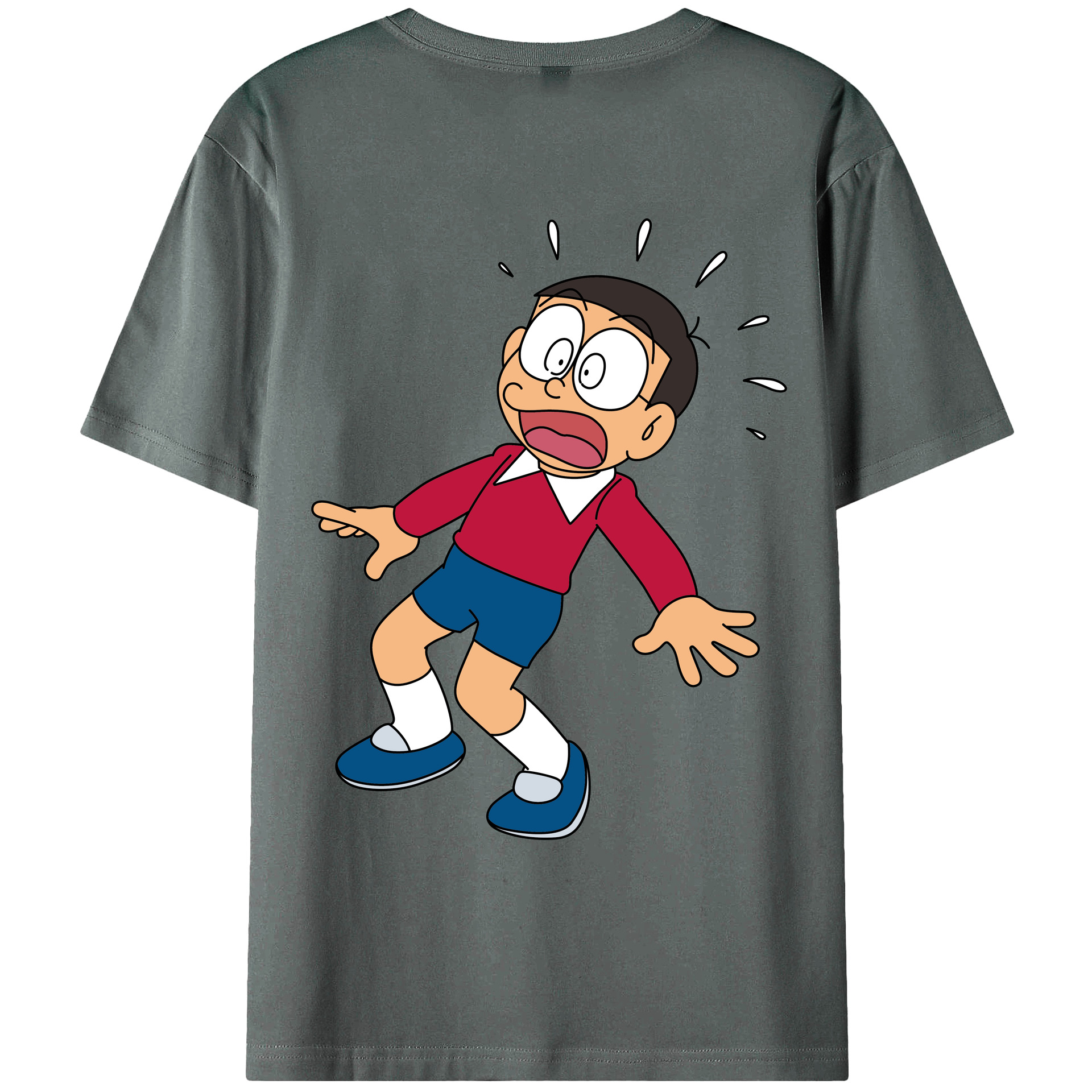 （画像用） ドラえもん 野比 のび太 Doraemon Nobita Nobi 綿100％ メンズ半袖Tシャツ（バックプリント） 通気性